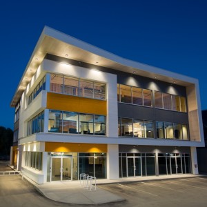 Example of a building using framed with glulam post and beam, with Cross Laminated Timber making up the floor and roof systems. Photo credit: Structurelam Products