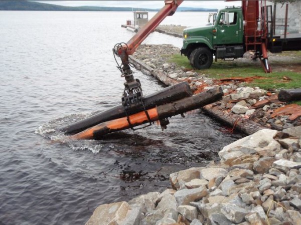 Actual logs used at Wassaja Hall being loaded on to trucks.