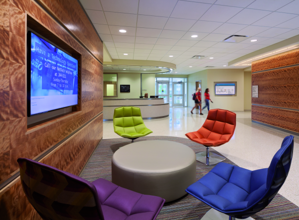 Entrance lobby of Wassaja Hall at University of Illinois Urbana-Champaign.