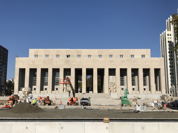 View during construction of the building from the south where a memorial lawn will be.